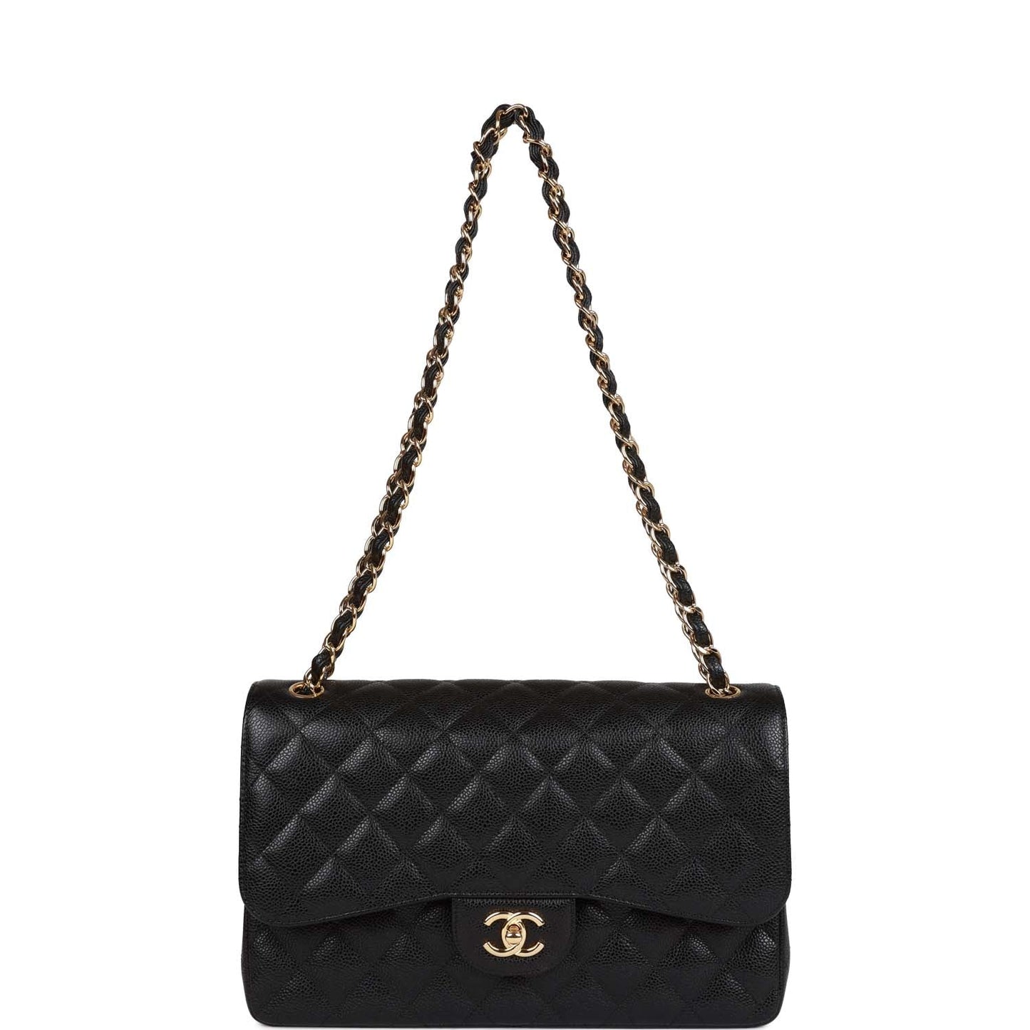 Pre-owned Chanel Jumbo Classic Double Flap Bag Black Caviar Gold Hardware