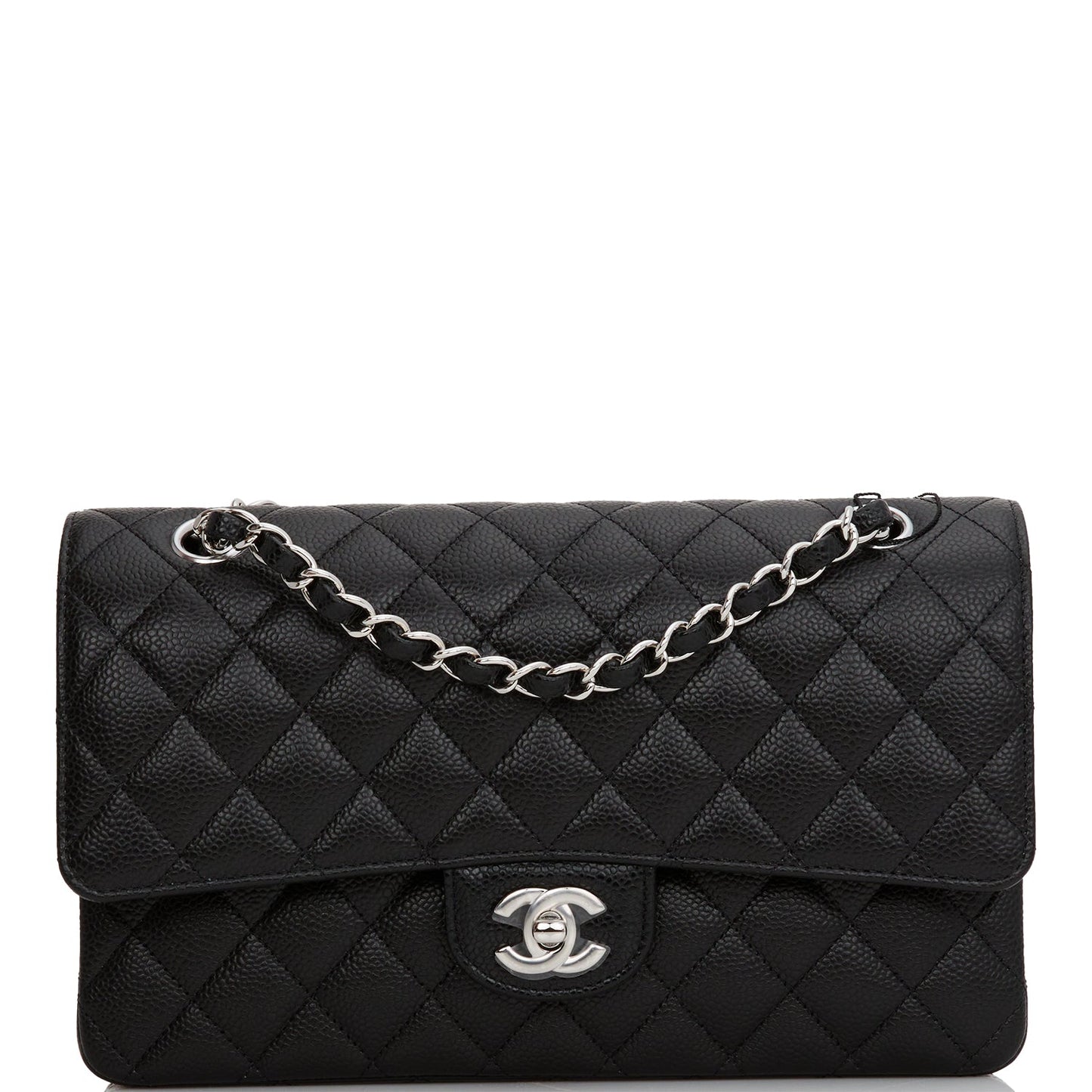 Chanel Medium Classic Double Flap Bag Black Quilted Caviar Silver Hardware