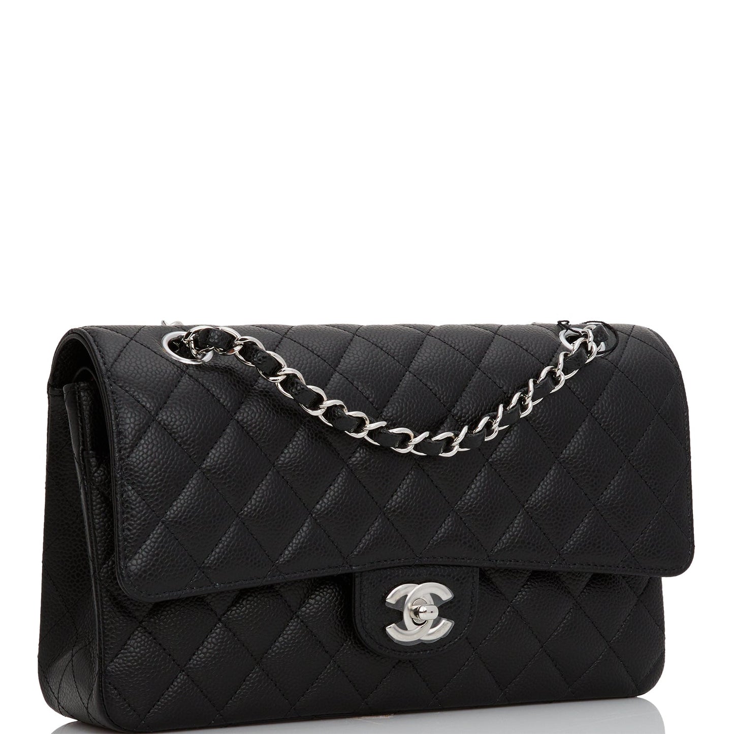 Chanel Medium Classic Double Flap Bag Black Quilted Caviar Silver Hardware