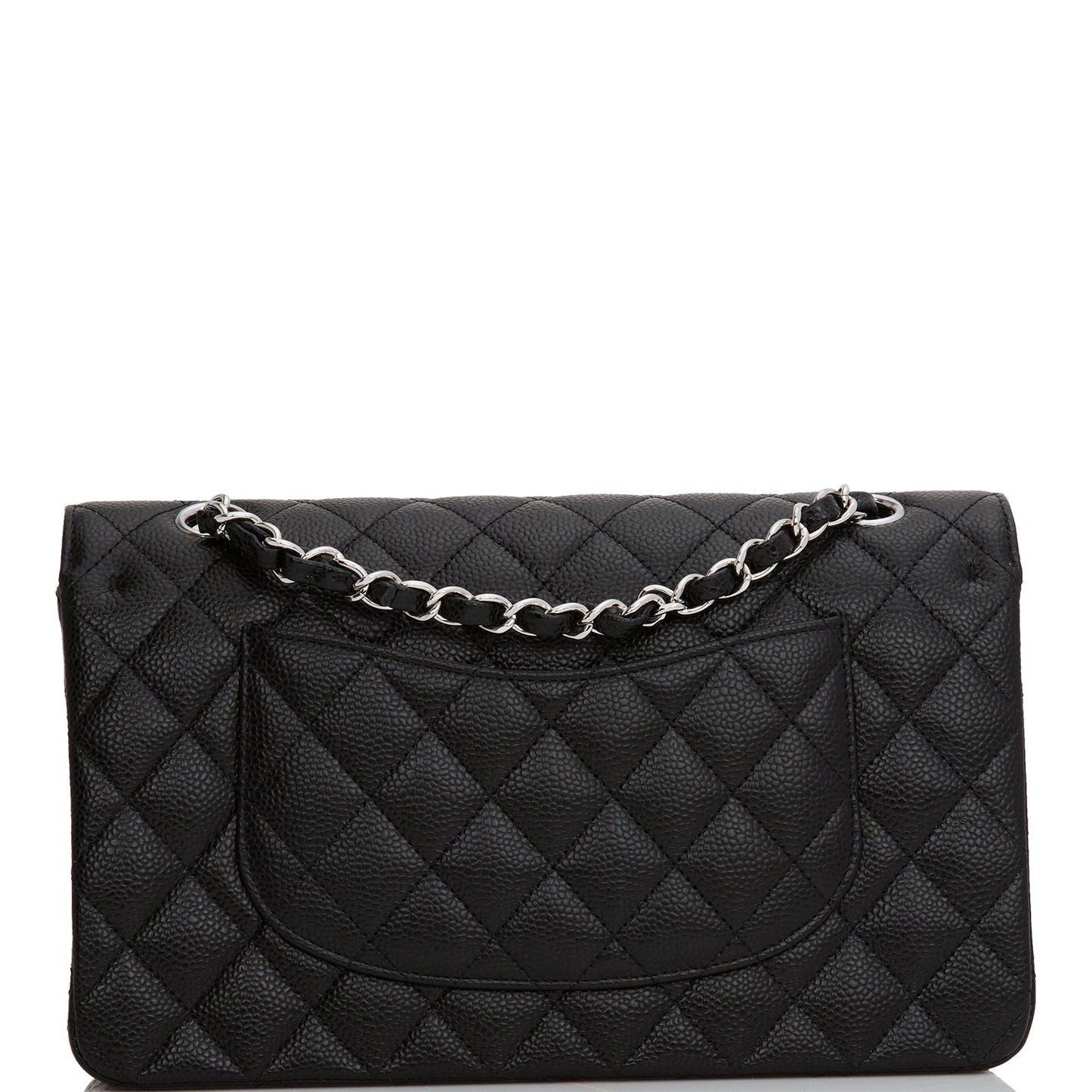 Chanel Medium Classic Double Flap Bag Black Quilted Caviar Silver Hardware