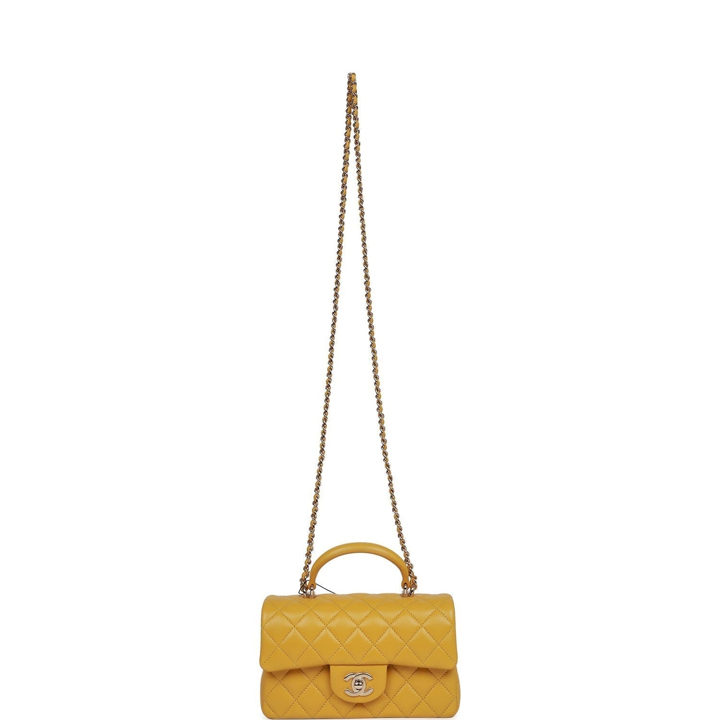 Chanel Mini Rectangular Flap with Top Handle Yellow Lambskin Light Gold Hardware