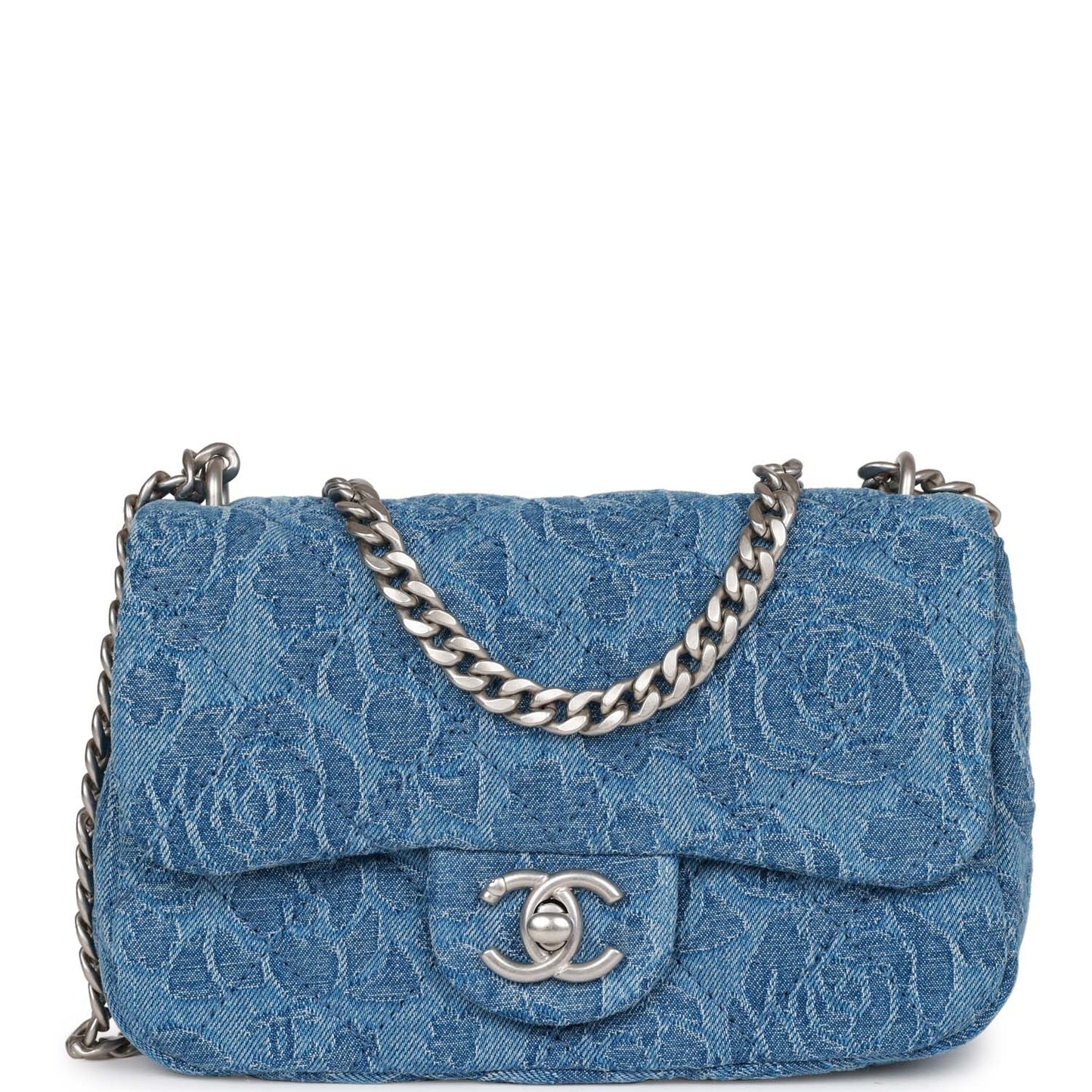 Chanel Mini Sweetheart Crush Flap Blue Camellia Denim Silver Hardware