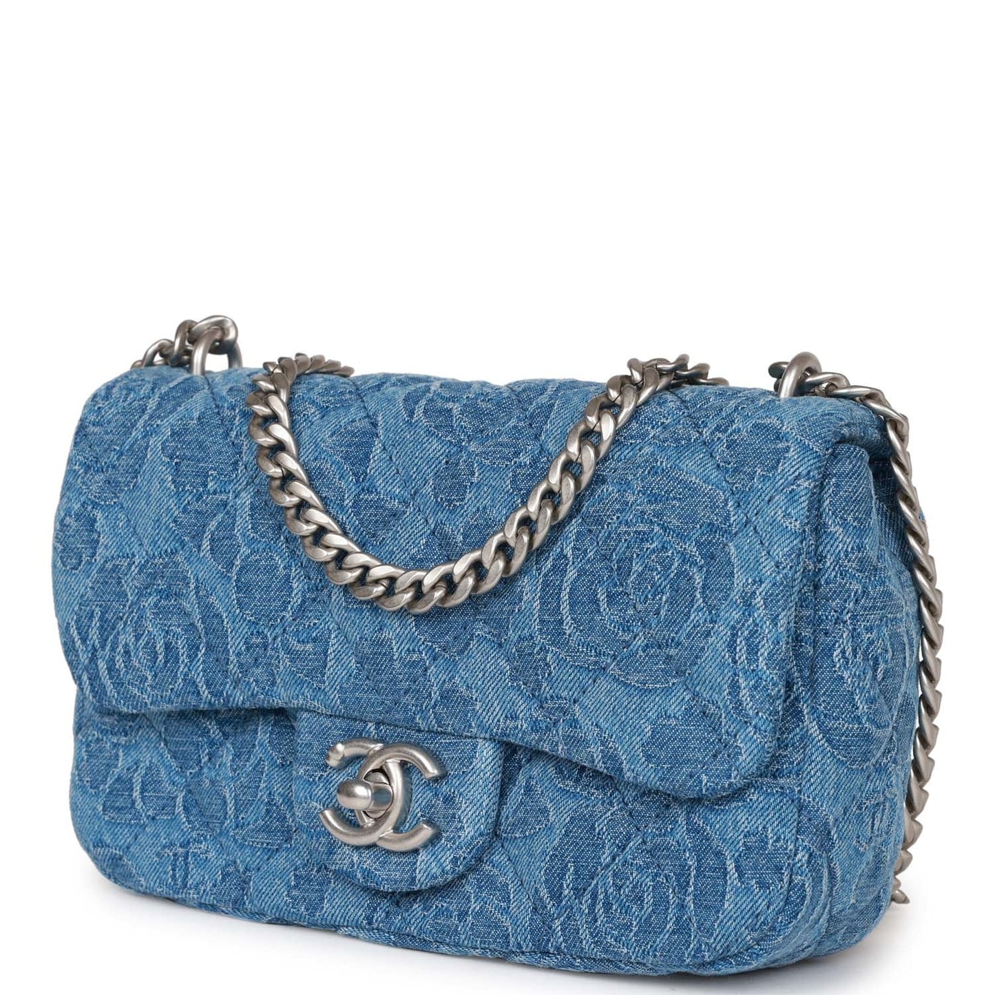 Chanel Mini Sweetheart Crush Flap Blue Camellia Denim Silver Hardware