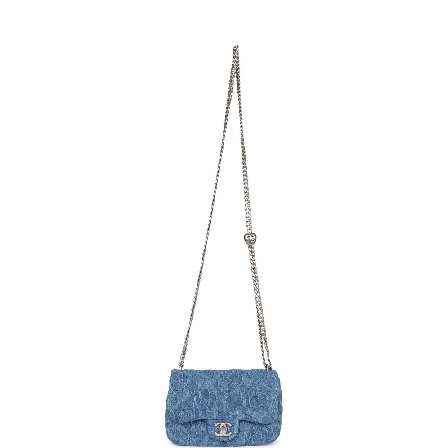 Chanel Mini Sweetheart Crush Flap Blue Camellia Denim Silver Hardware