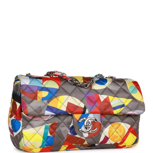 Pre-owned Chanel Medium Flap Bag Coco Color Multicolor Nylon Silver Hardware