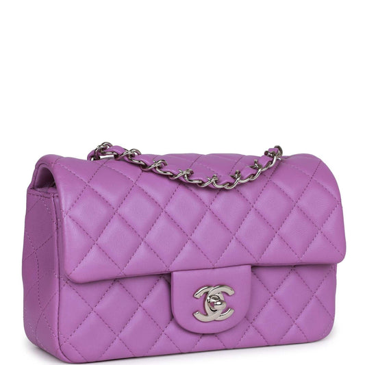 Pre-owned Chanel Mini Rectangular Flap Bag Purple Lambskin Silver Hardware