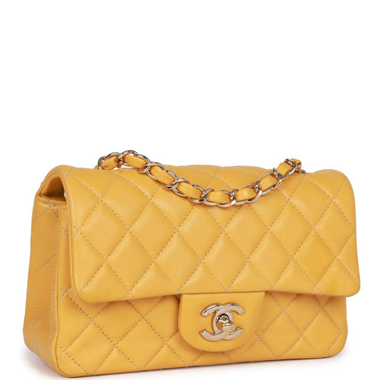 Pre-owned Chanel Mini Rectangular Flap Bag Yellow Lambskin Light Gold Hardware