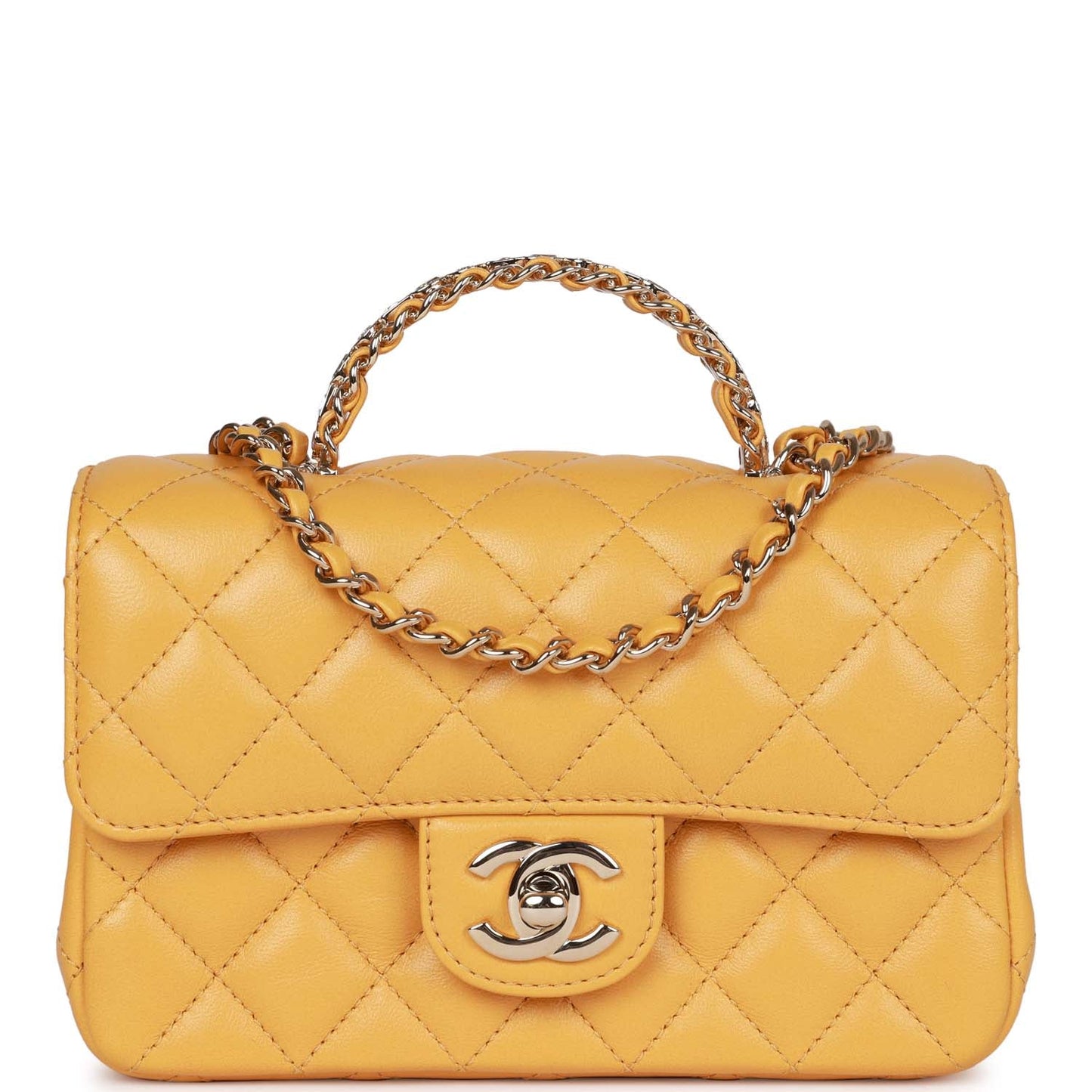 Chanel Mini Rectangular Flap with Jeweled Top Handle Yellow Lambskin Light Gold Hardware