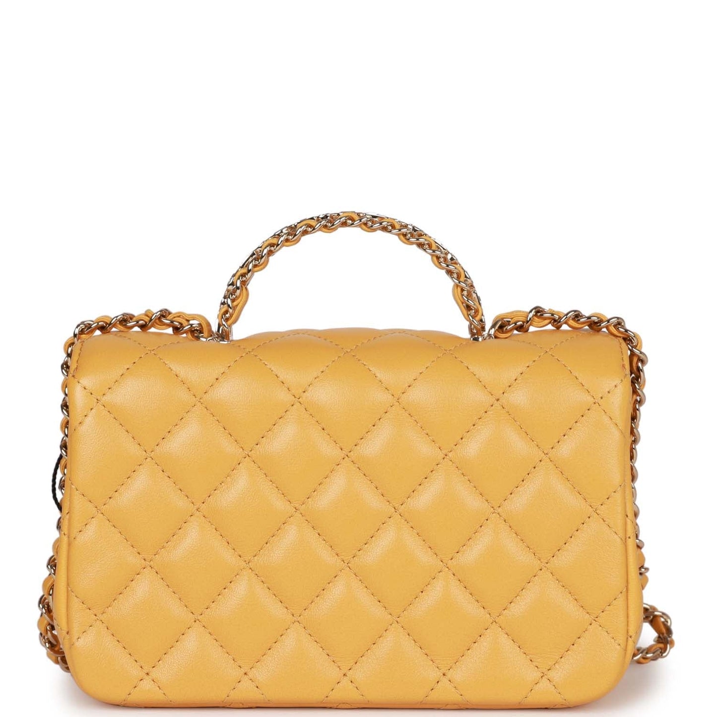 Chanel Mini Rectangular Flap with Jeweled Top Handle Yellow Lambskin Light Gold Hardware