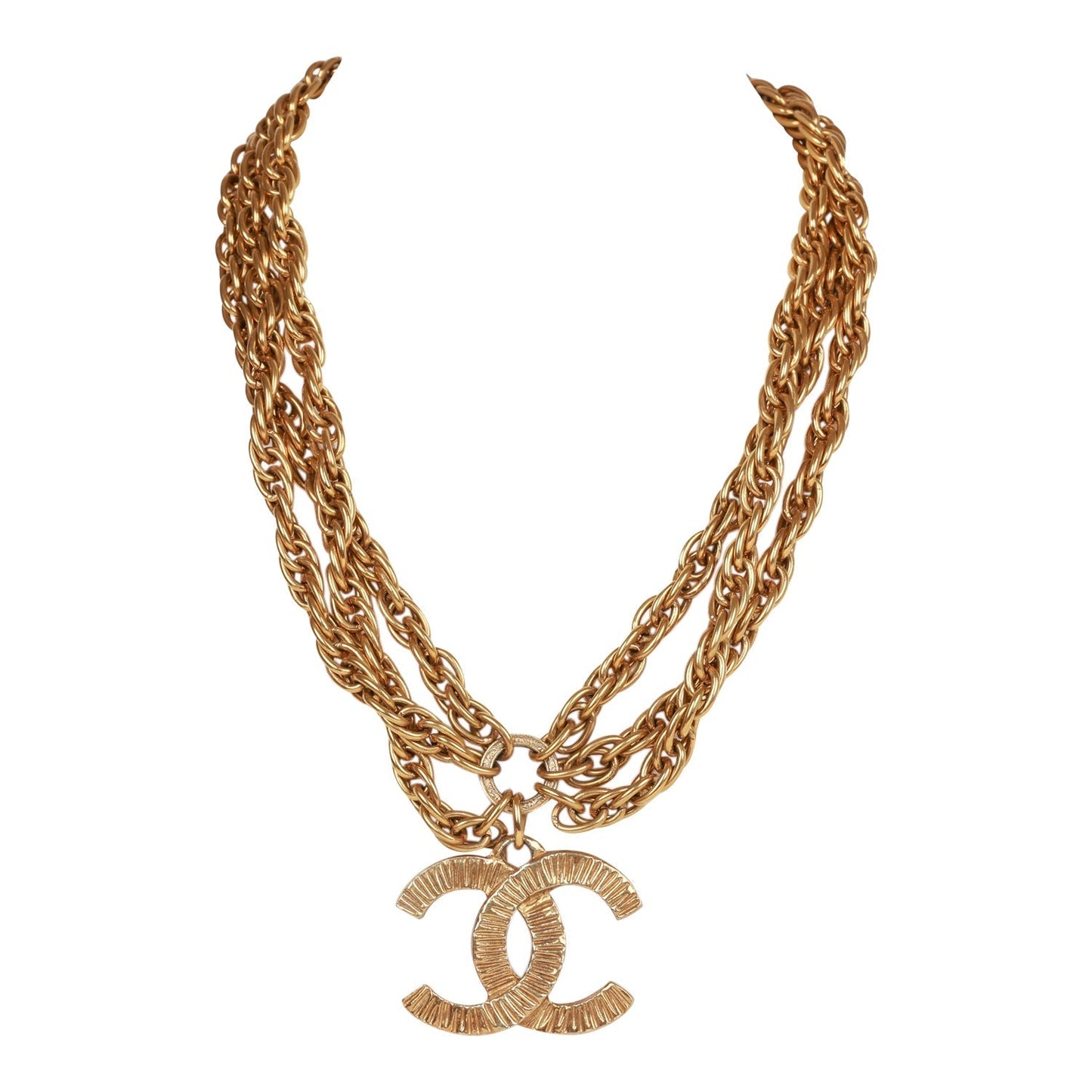 Vintage Chanel Gold Plated Triple Chain CC Necklace