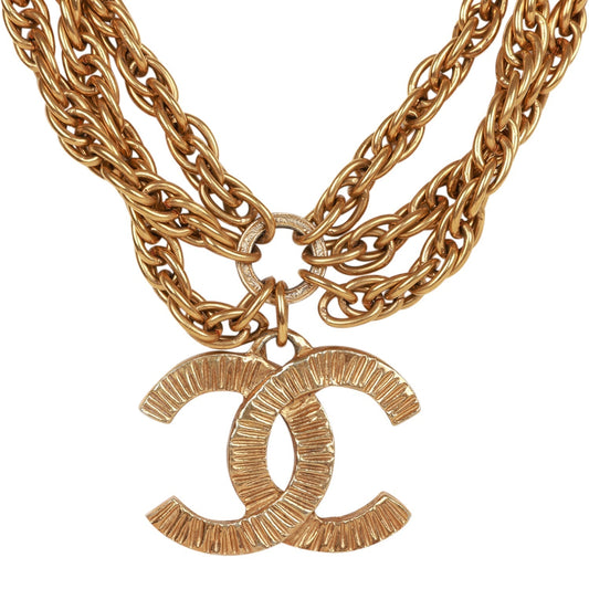 Vintage Chanel Gold Plated Triple Chain CC Necklace