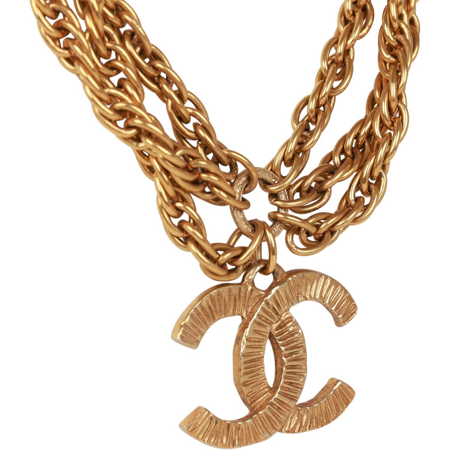 Vintage Chanel Gold Plated Triple Chain CC Necklace