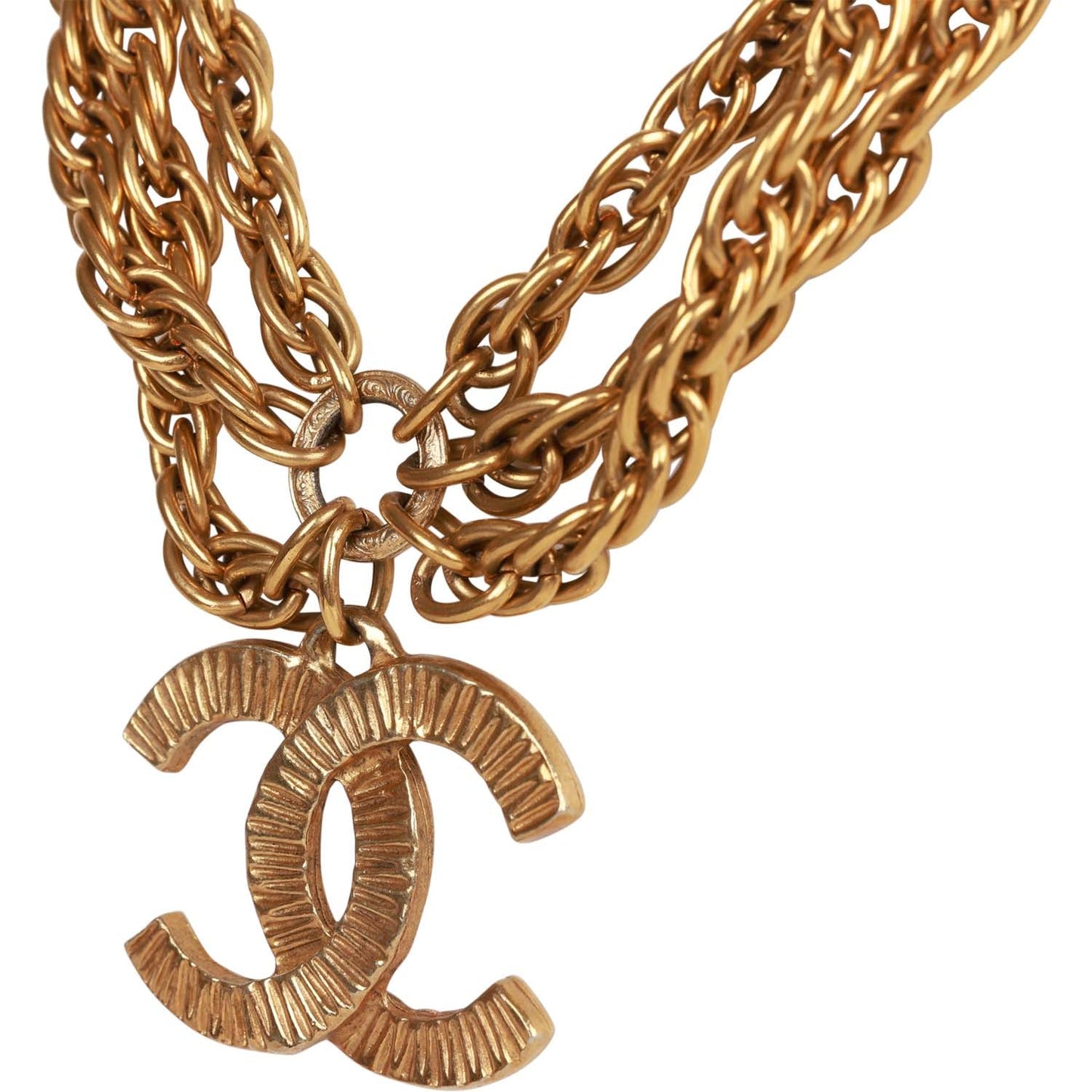 Vintage Chanel Gold Plated Triple Chain CC Necklace