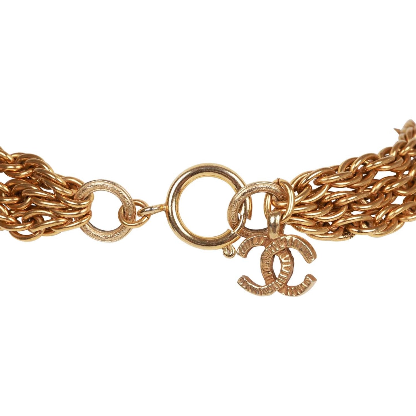 Vintage Chanel Gold Plated Triple Chain CC Necklace