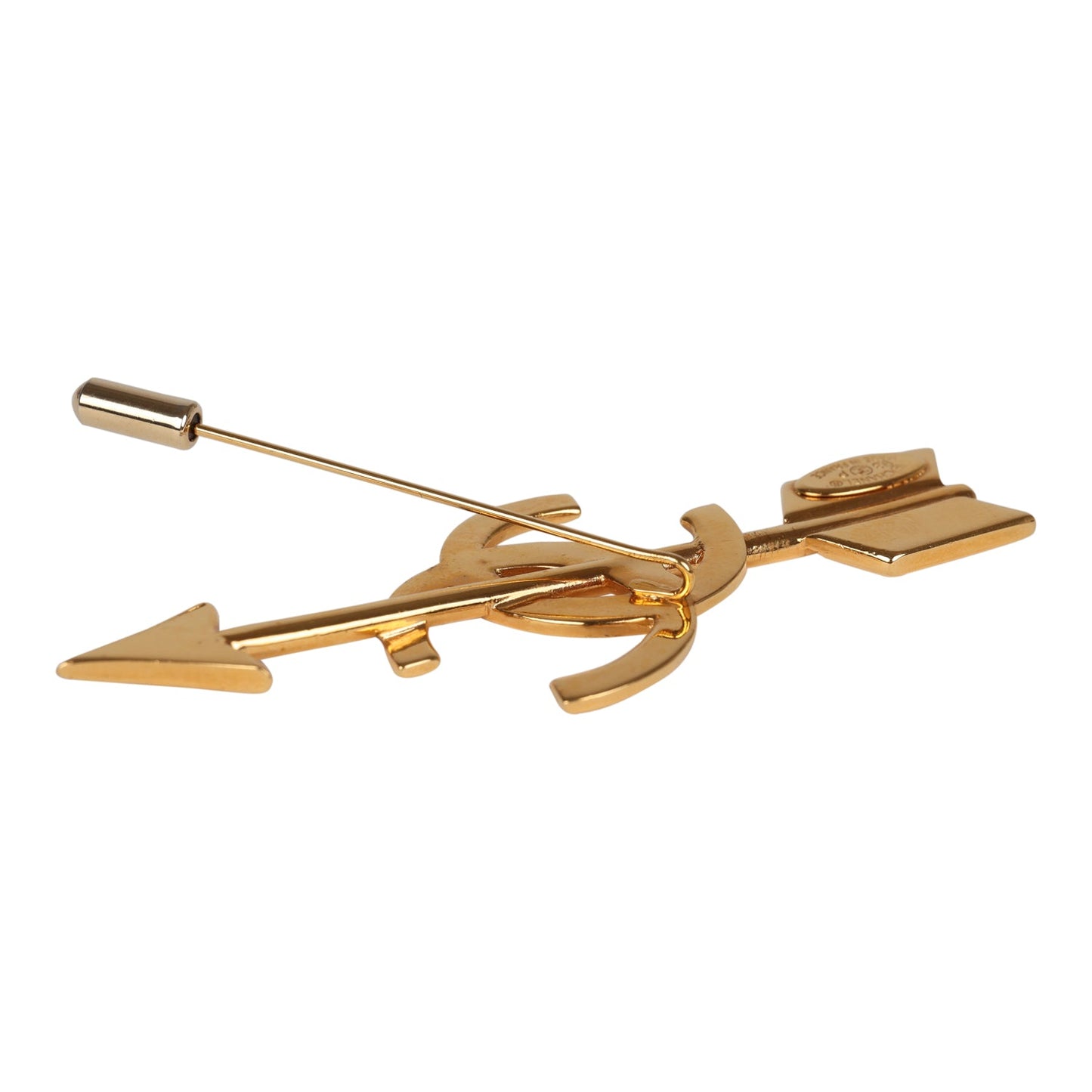 Vintage Chanel CC Bow and Arrow Brooch Gold Metal