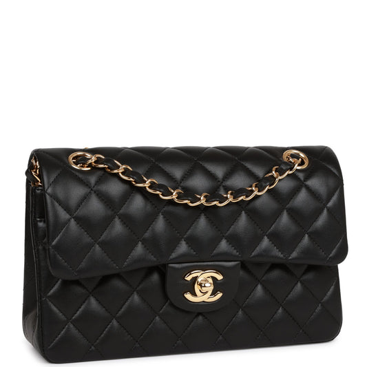 Pre-owned Chanel Small Classic Double Flap Bag Black Lambskin Gold Hardware