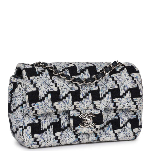 Pre-owned Chanel Mini Rectangular Flap Bag Blue Tweed Silver Hardware