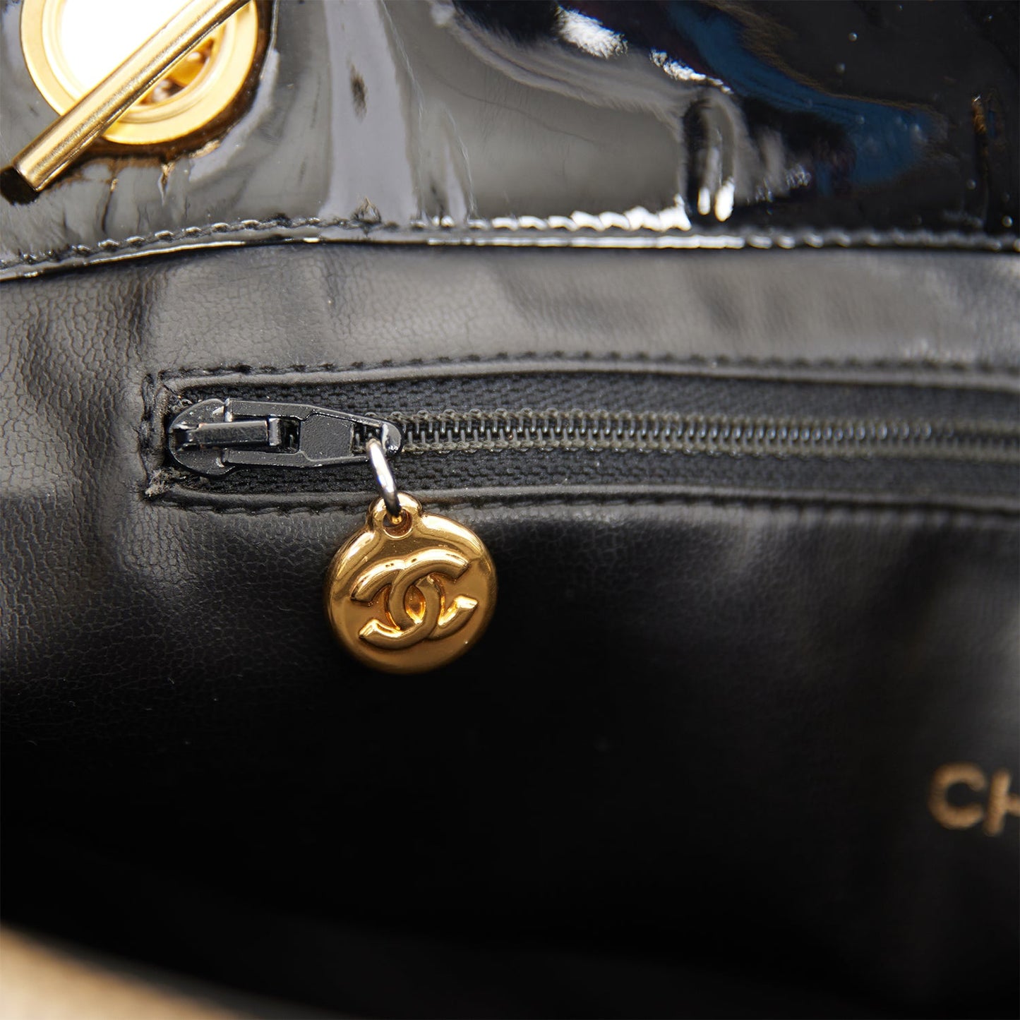 Vintage Chanel Tote Bag Black Patent Gold Hardware