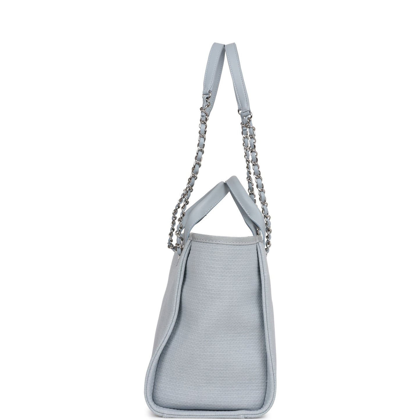 Chanel Small Deauville Shopping Bag Blue Boucle Silver Hardware