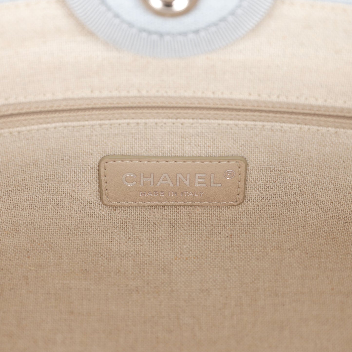 Chanel Small Deauville Shopping Bag Blue Boucle Silver Hardware