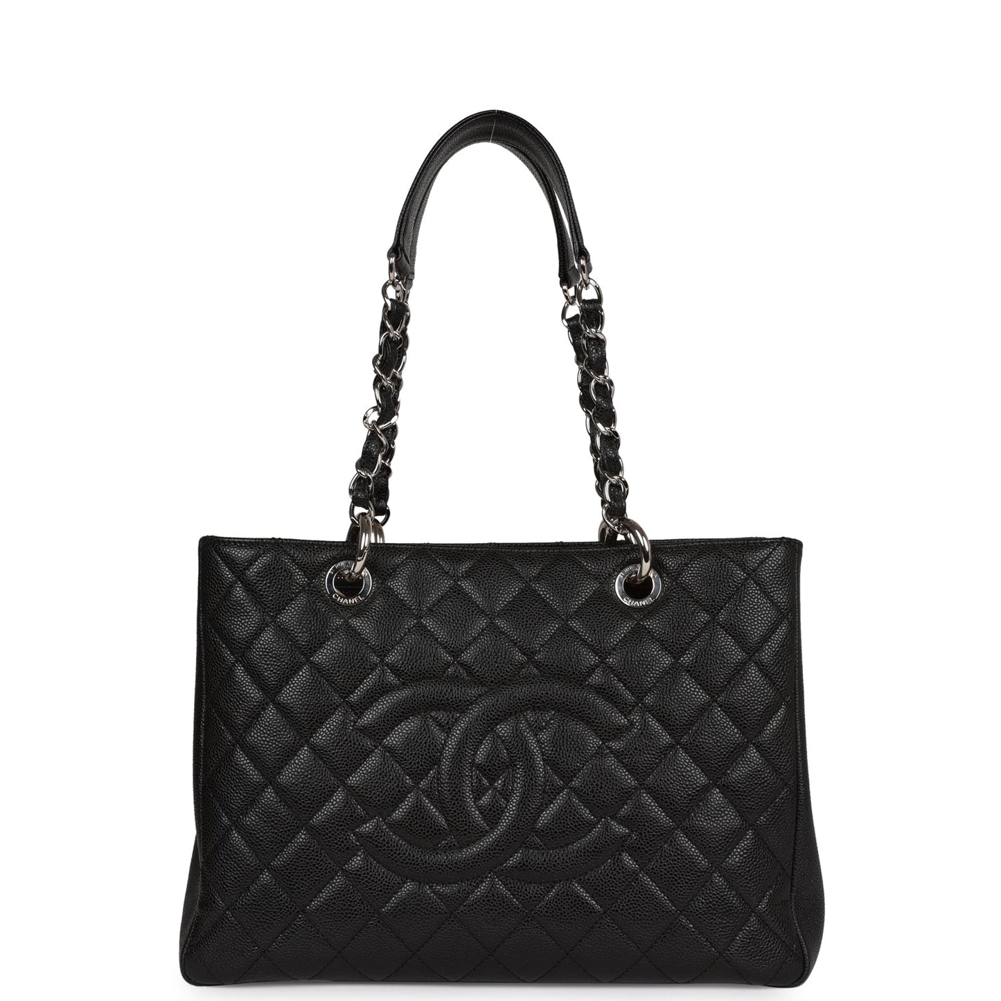 Pre-owned Chanel Grand Shopping Tote GST Black Caviar Silver Hardware