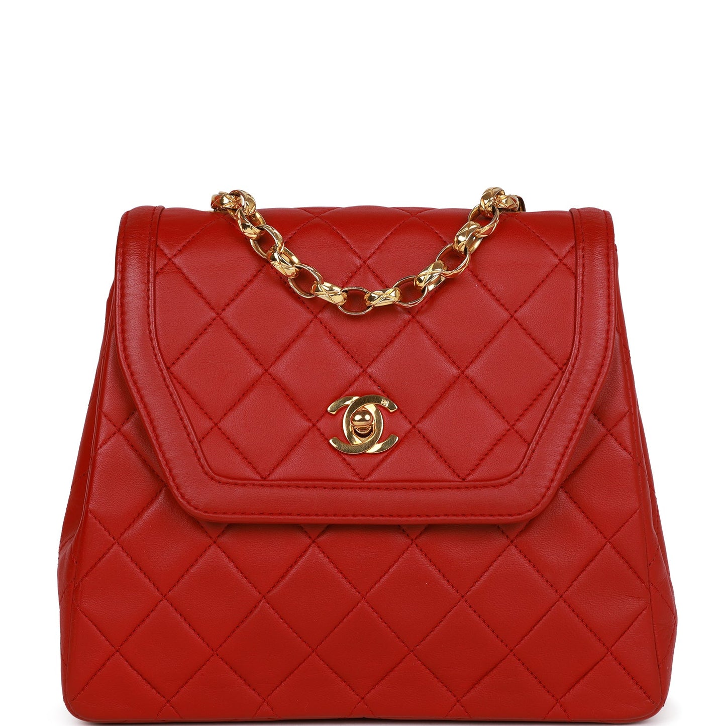 Vintage Chanel Trapeze Flap Bag Red Lambskin Gold Hardware