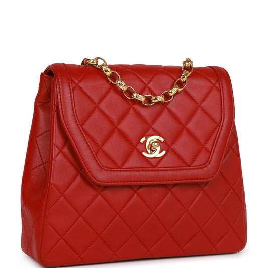 Vintage Chanel Trapeze Flap Bag Red Lambskin Gold Hardware