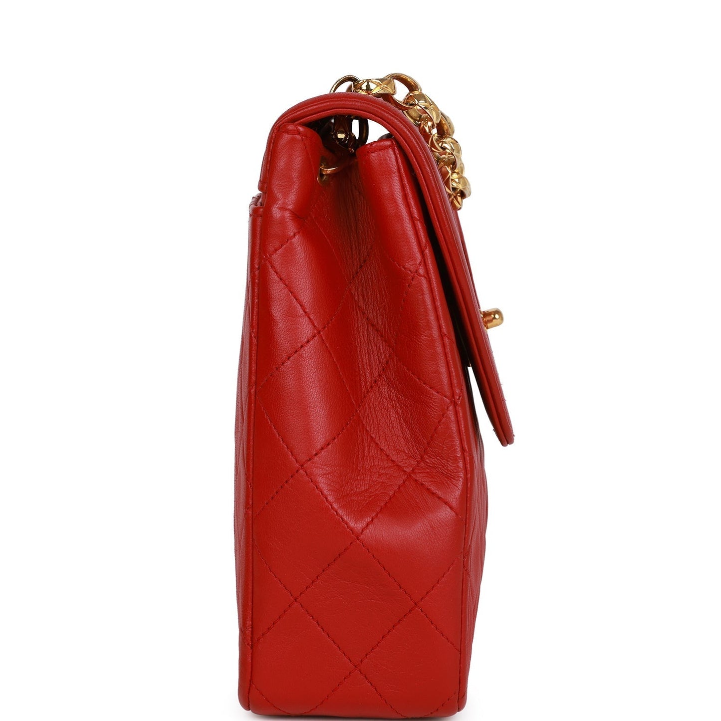 Vintage Chanel Trapeze Flap Bag Red Lambskin Gold Hardware