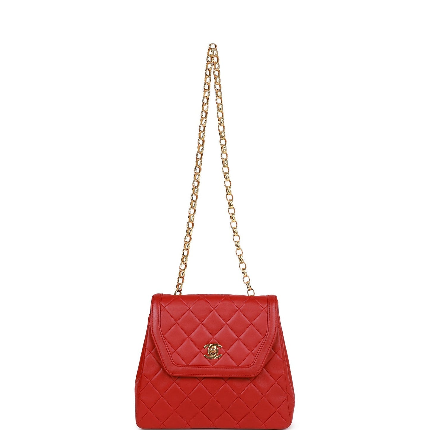 Vintage Chanel Trapeze Flap Bag Red Lambskin Gold Hardware