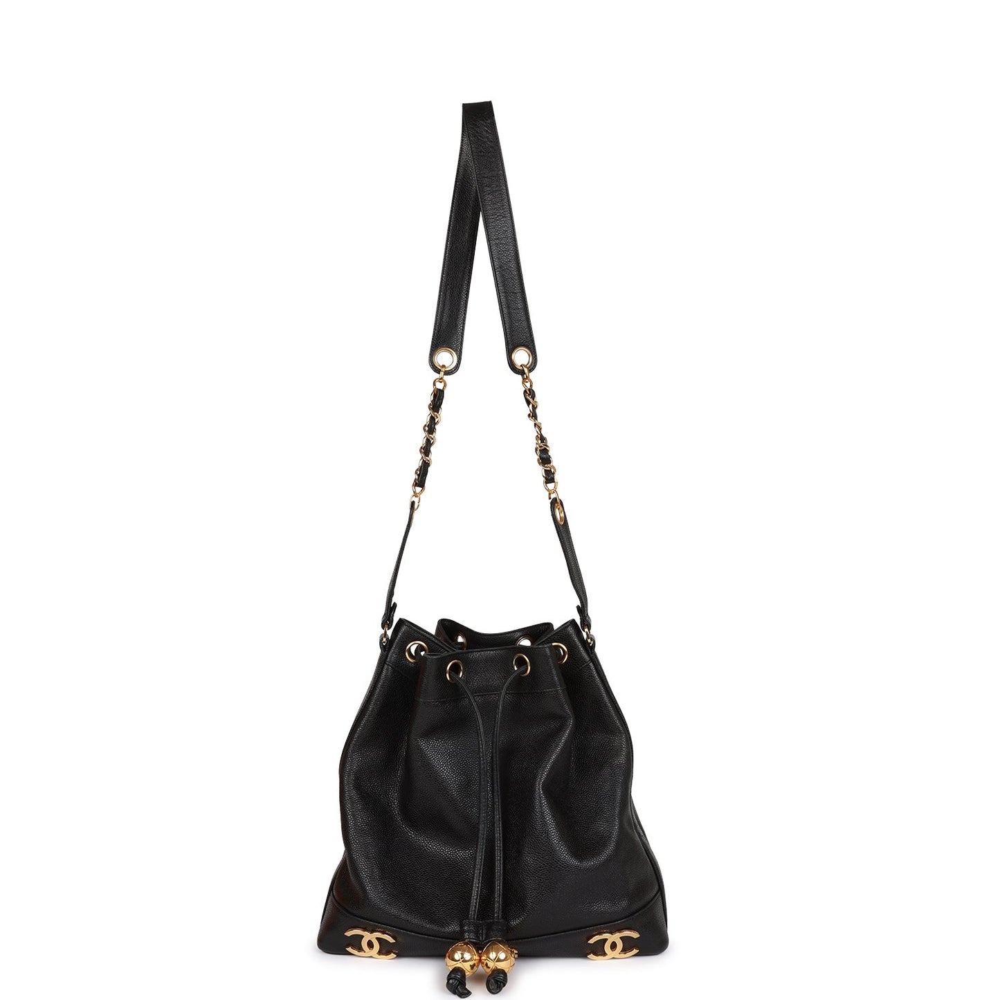 Vintage Chanel CC Bucket Bag Black Caviar Gold Hardware