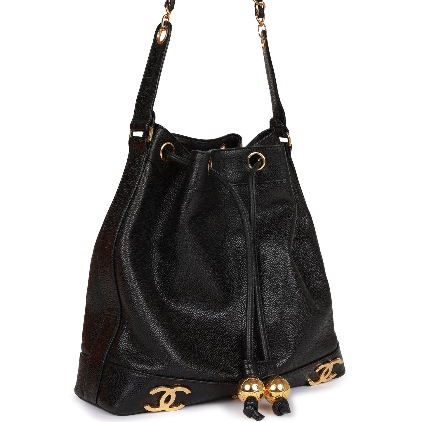 Vintage Chanel CC Bucket Bag Black Caviar Gold Hardware