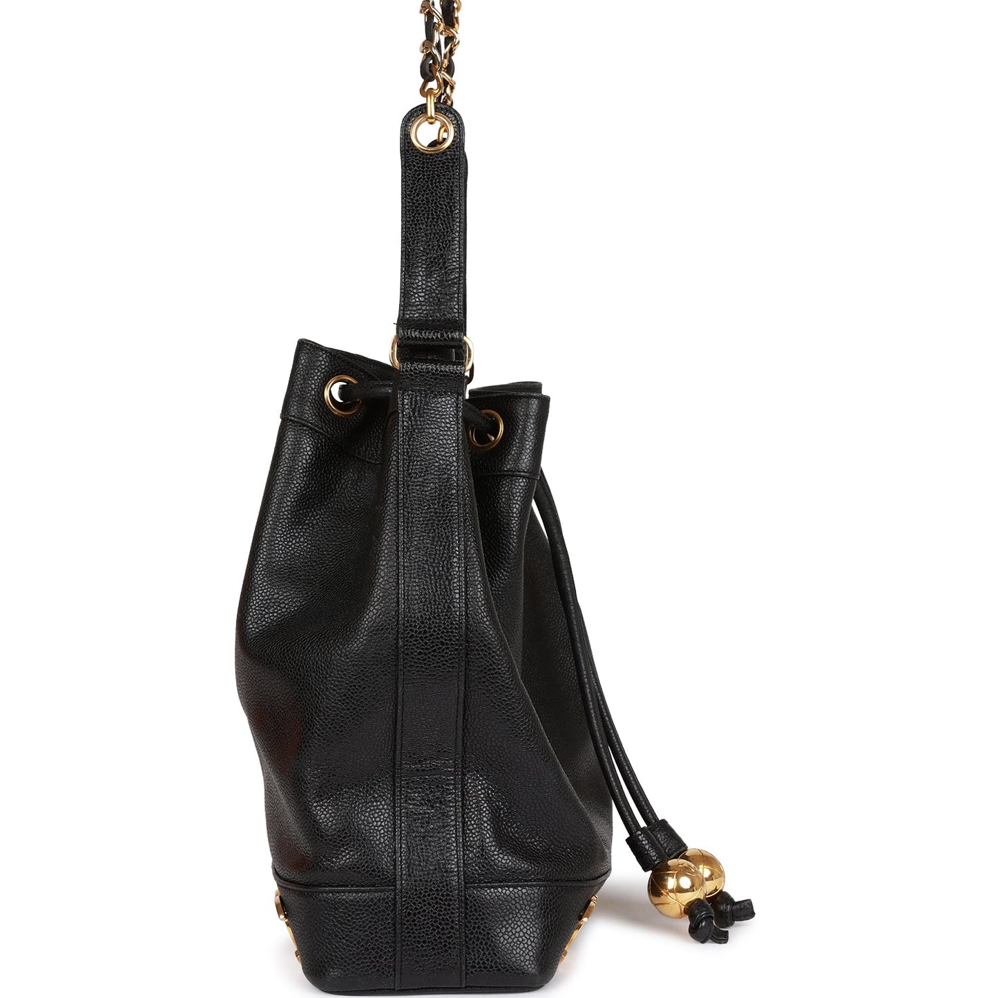 Vintage Chanel CC Bucket Bag Black Caviar Gold Hardware