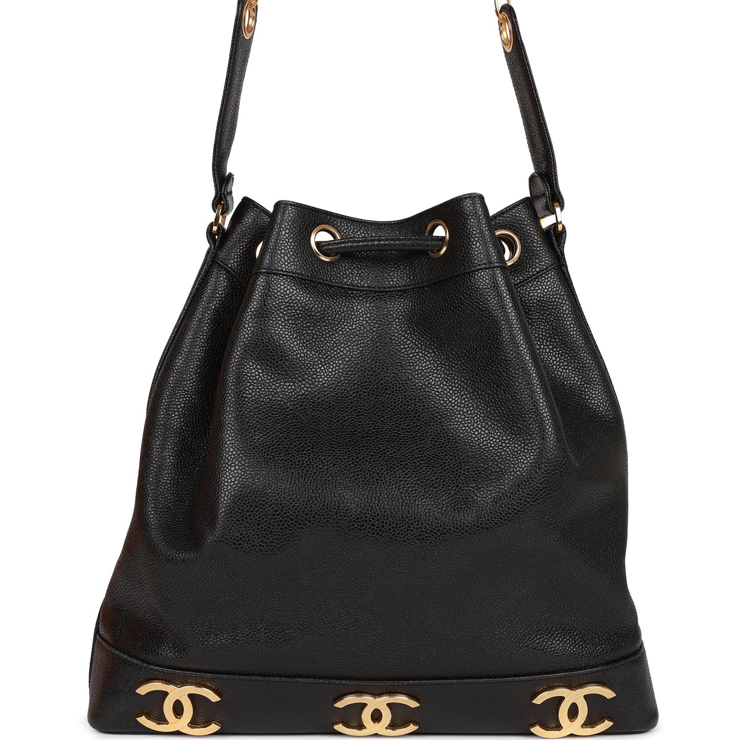 Vintage Chanel CC Bucket Bag Black Caviar Gold Hardware