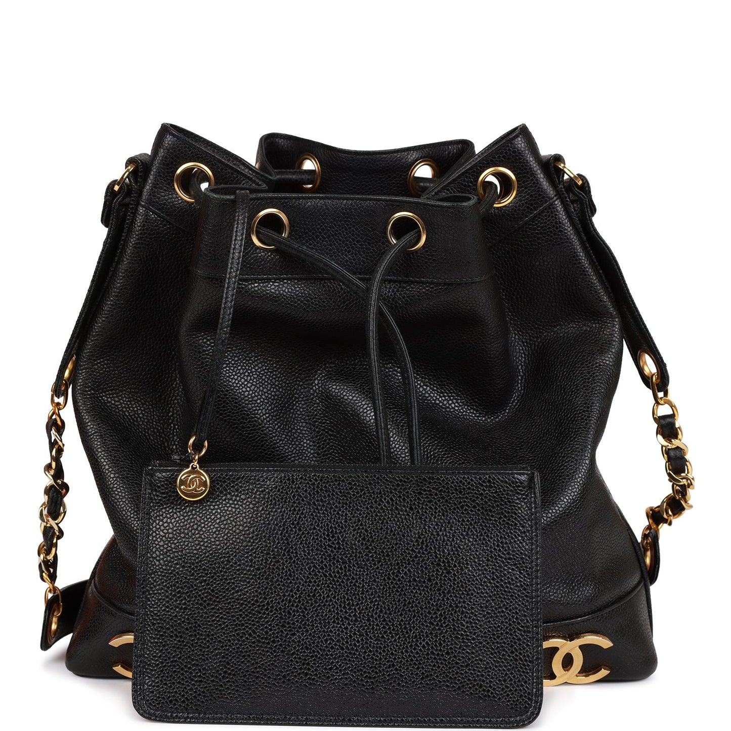 Vintage Chanel CC Bucket Bag Black Caviar Gold Hardware