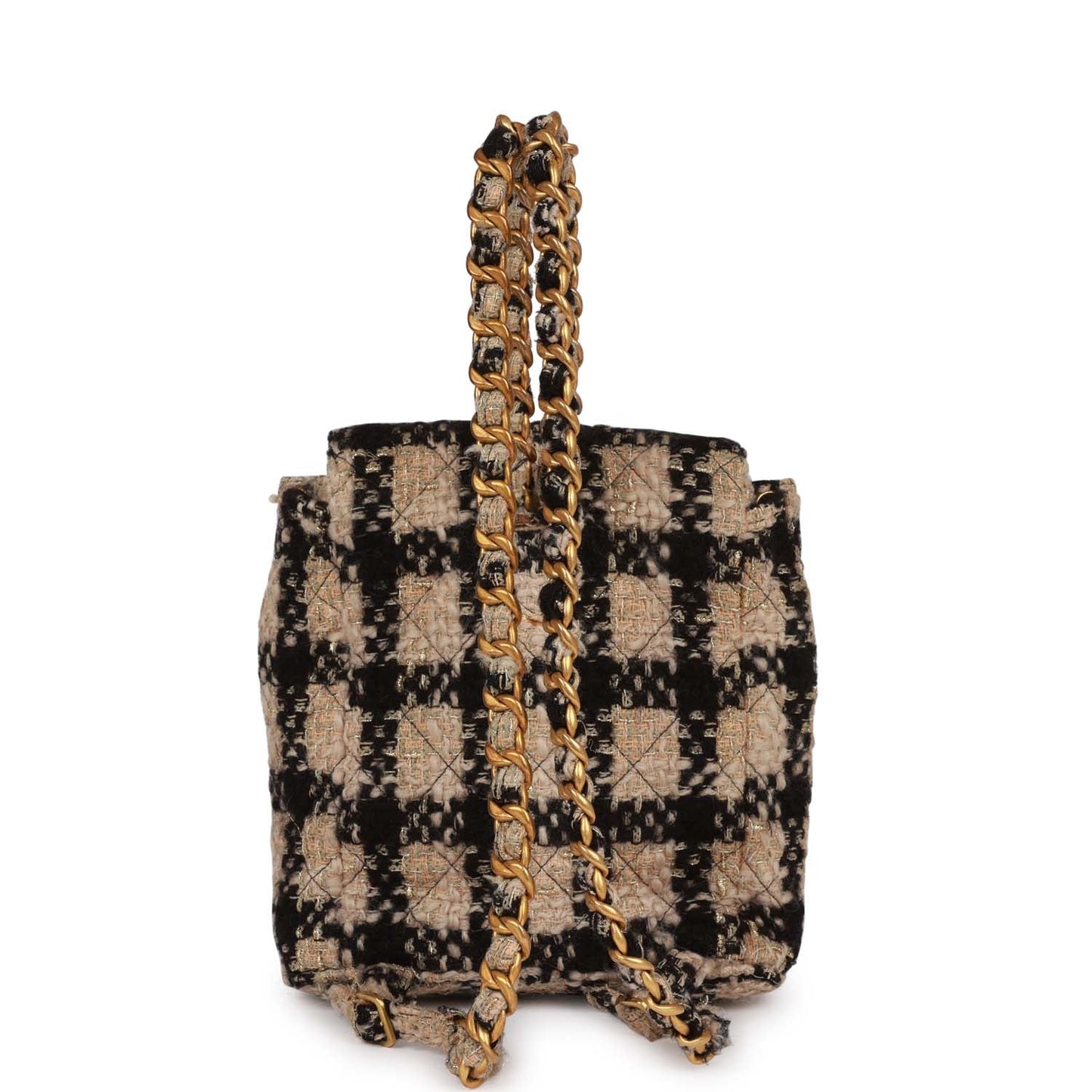 Vintage Chanel Duma Backpack Beige and Black Tweed Gold Hardware