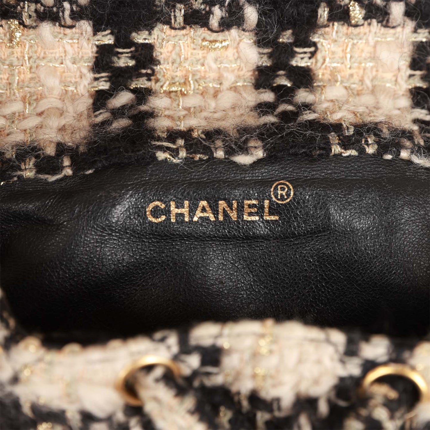 Vintage Chanel Duma Backpack Beige and Black Tweed Gold Hardware