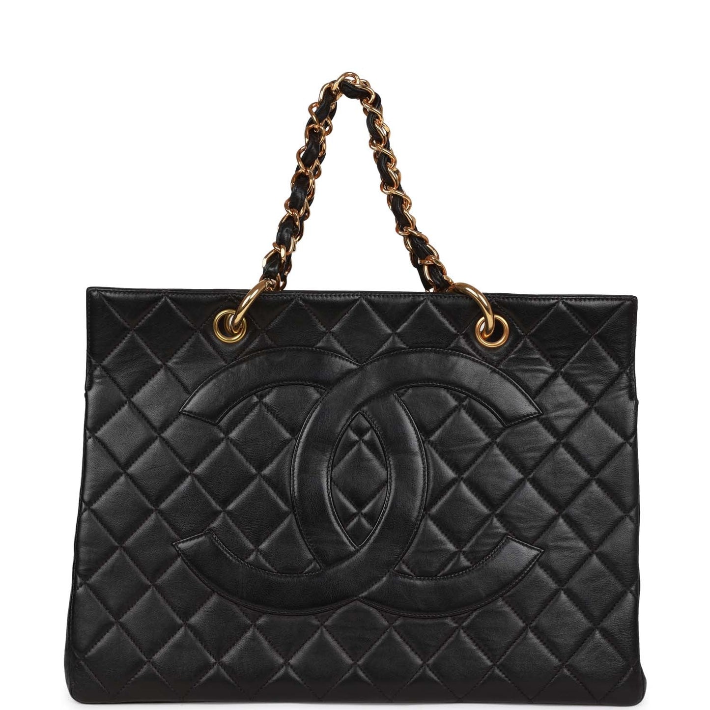 Vintage Chanel Grand CC Timeless Tote Bag Black Lambskin Gold Hardware