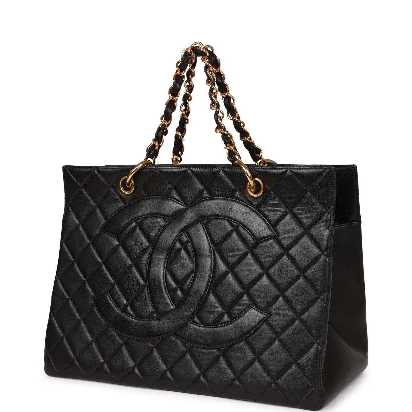 Vintage Chanel Grand CC Timeless Tote Bag Black Lambskin Gold Hardware