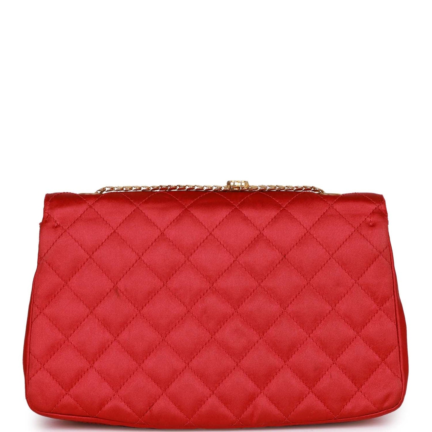 Vintage Chanel Flap Bag Red Satin Gold Hardware