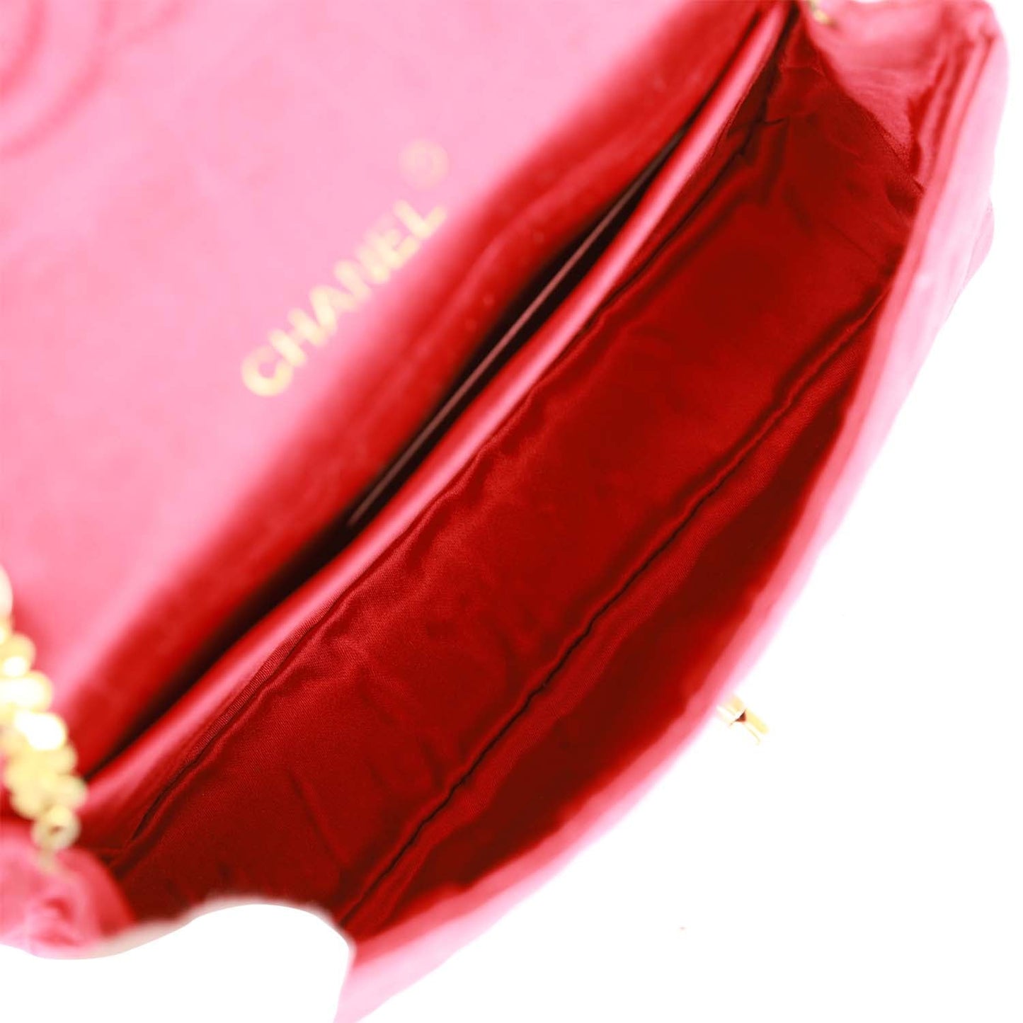 Vintage Chanel Flap Bag Red Satin Gold Hardware