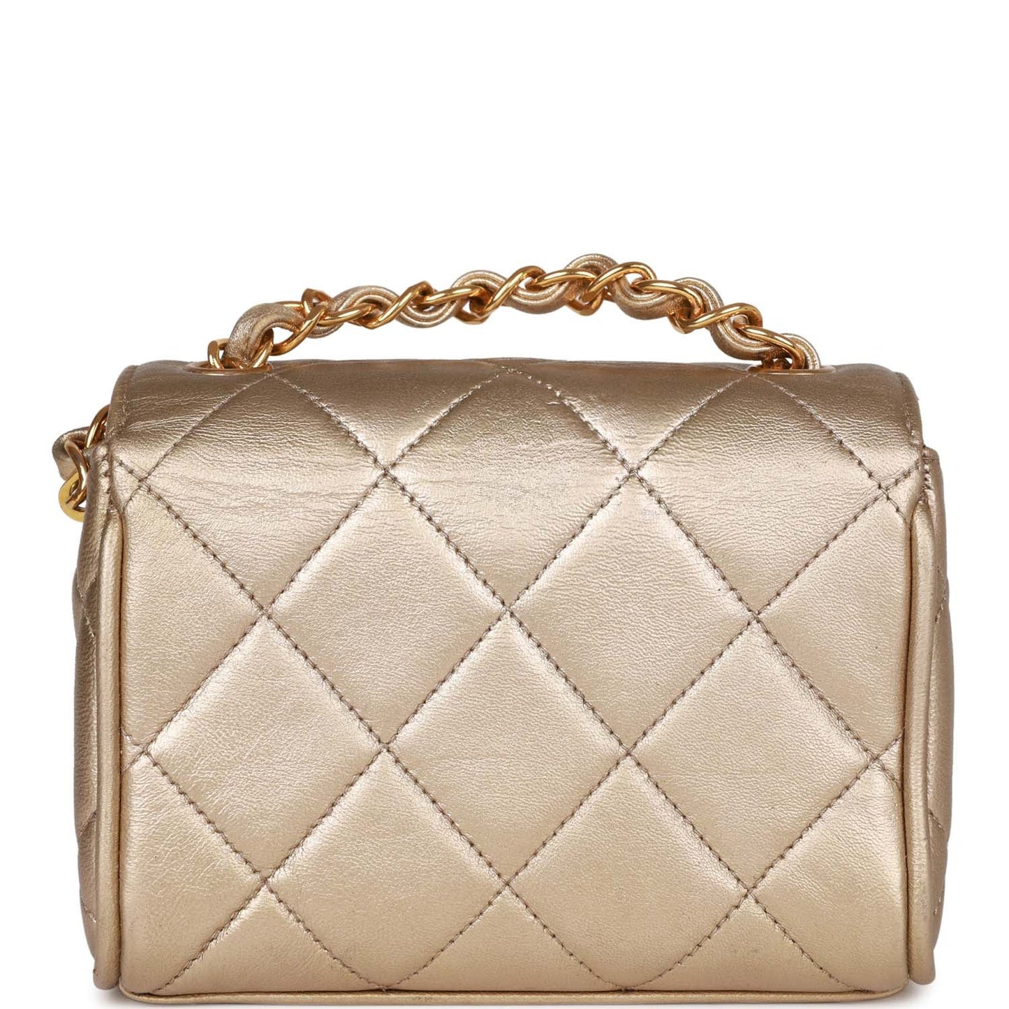 Vintage Chanel Nano Flap Bag Gold Metallic Lambskin Gold Hardware