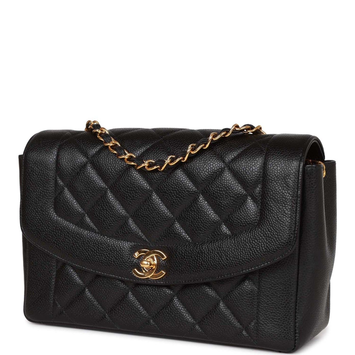 Vintage Chanel Medium Diana Flap Bag Black Caviar Gold Hardware