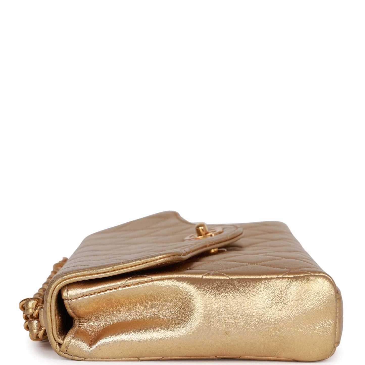 Vintage Chanel Clutch Flap Bag with Handle Gold Metallic Lambskin Gold Hardware