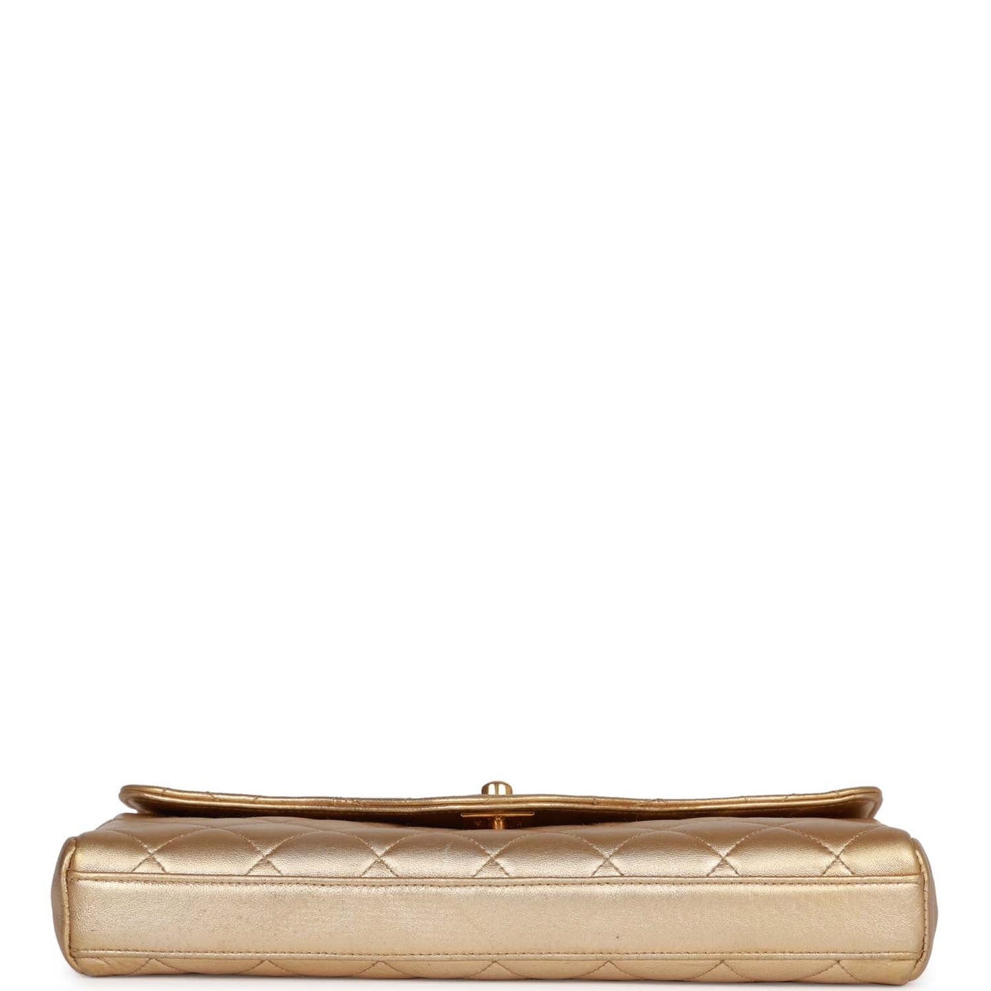 Vintage Chanel Clutch Flap Bag with Handle Gold Metallic Lambskin Gold Hardware