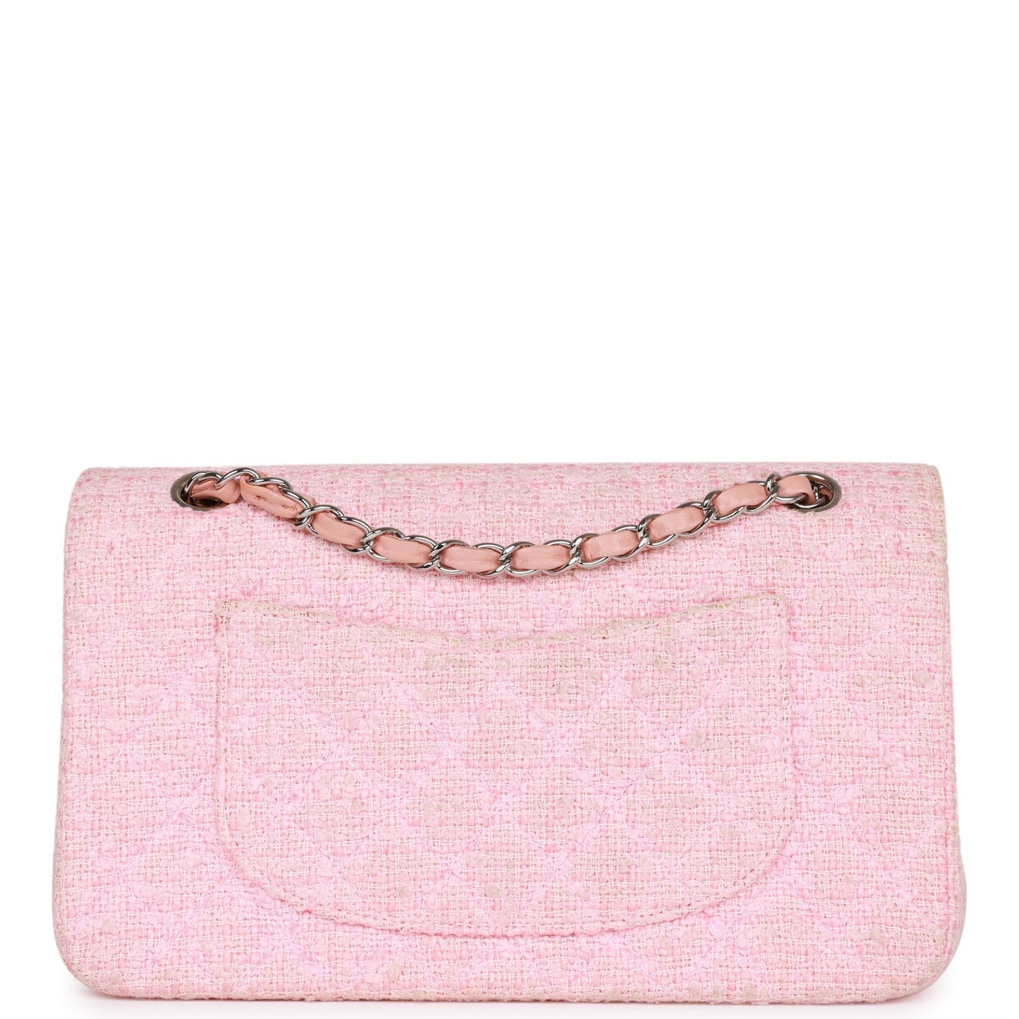 Vintage Chanel Medium Classic Double Flap Bag Pink Tweed Silver Hardware