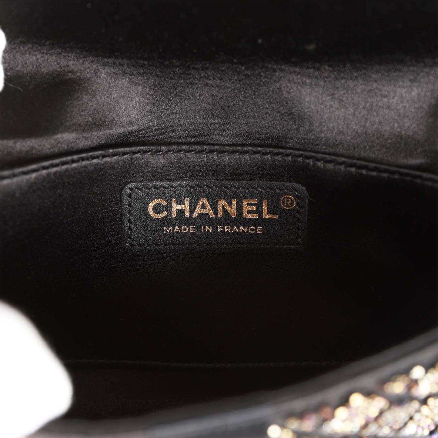 Vintage Chanel Bead Embellished Bow Flap Clutch Black Satin