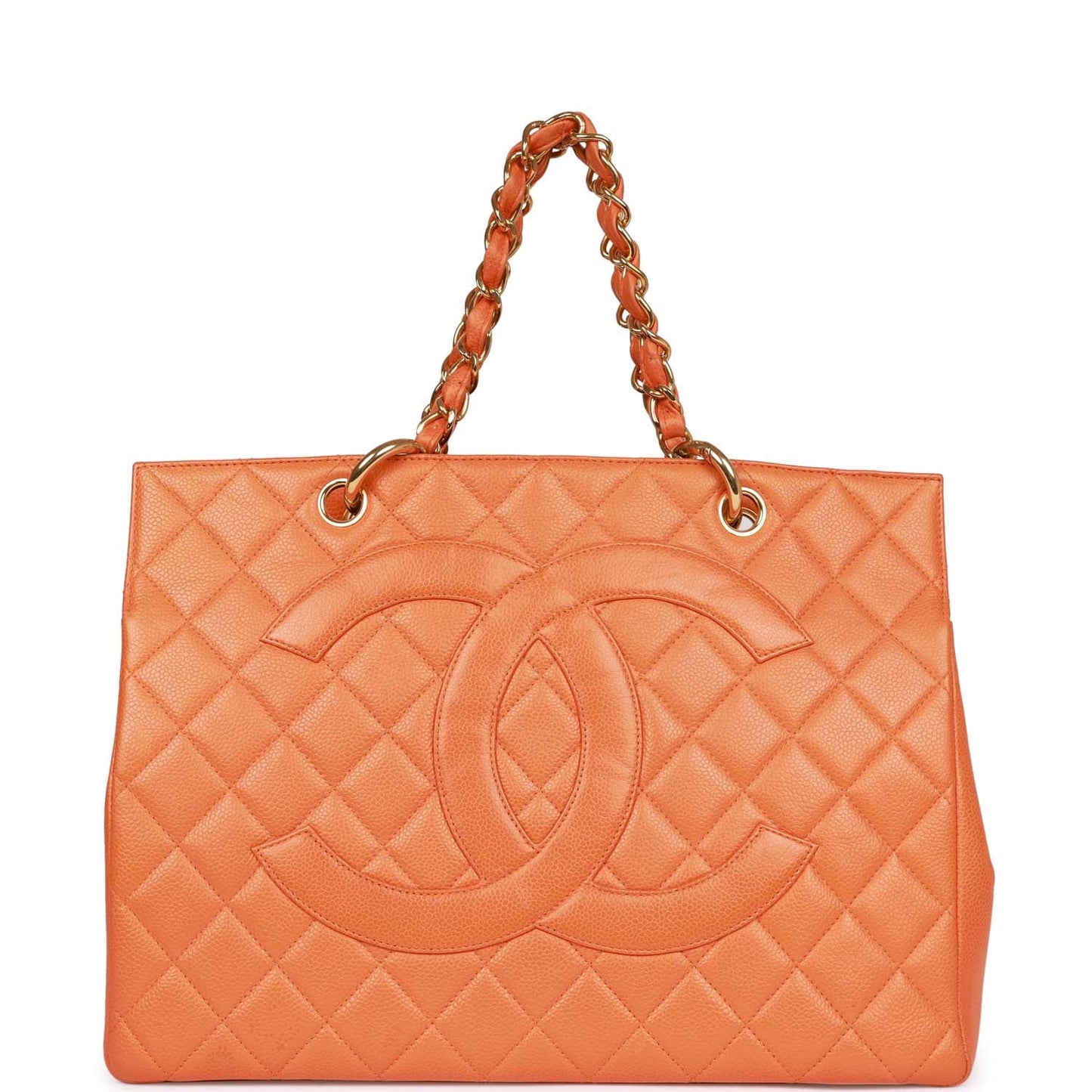 Vintage Chanel Grand CC Timeless Tote Bag Orange Caviar Gold Hardware