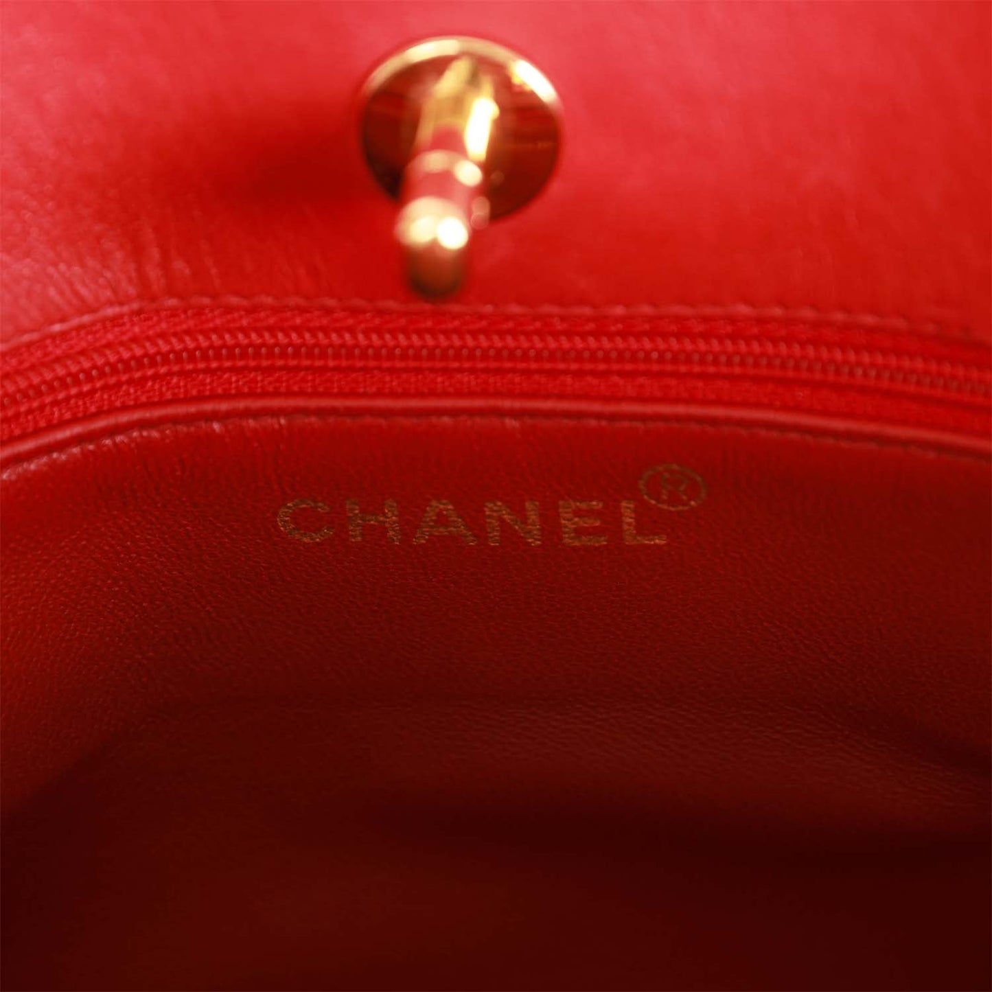 Vintage Chanel Mini Chain Tote Bag Red Lambskin Gold Hardware