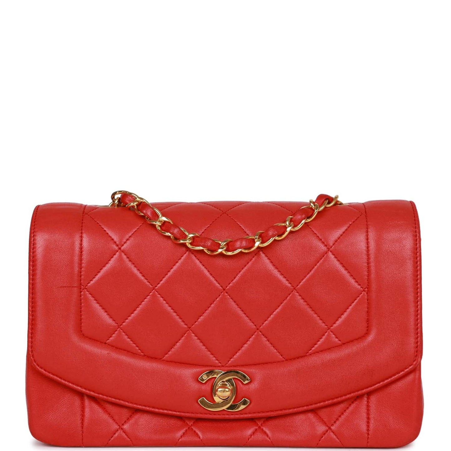 Vintage Chanel Small Diana Flap Bag Red Lambskin Gold Hardware