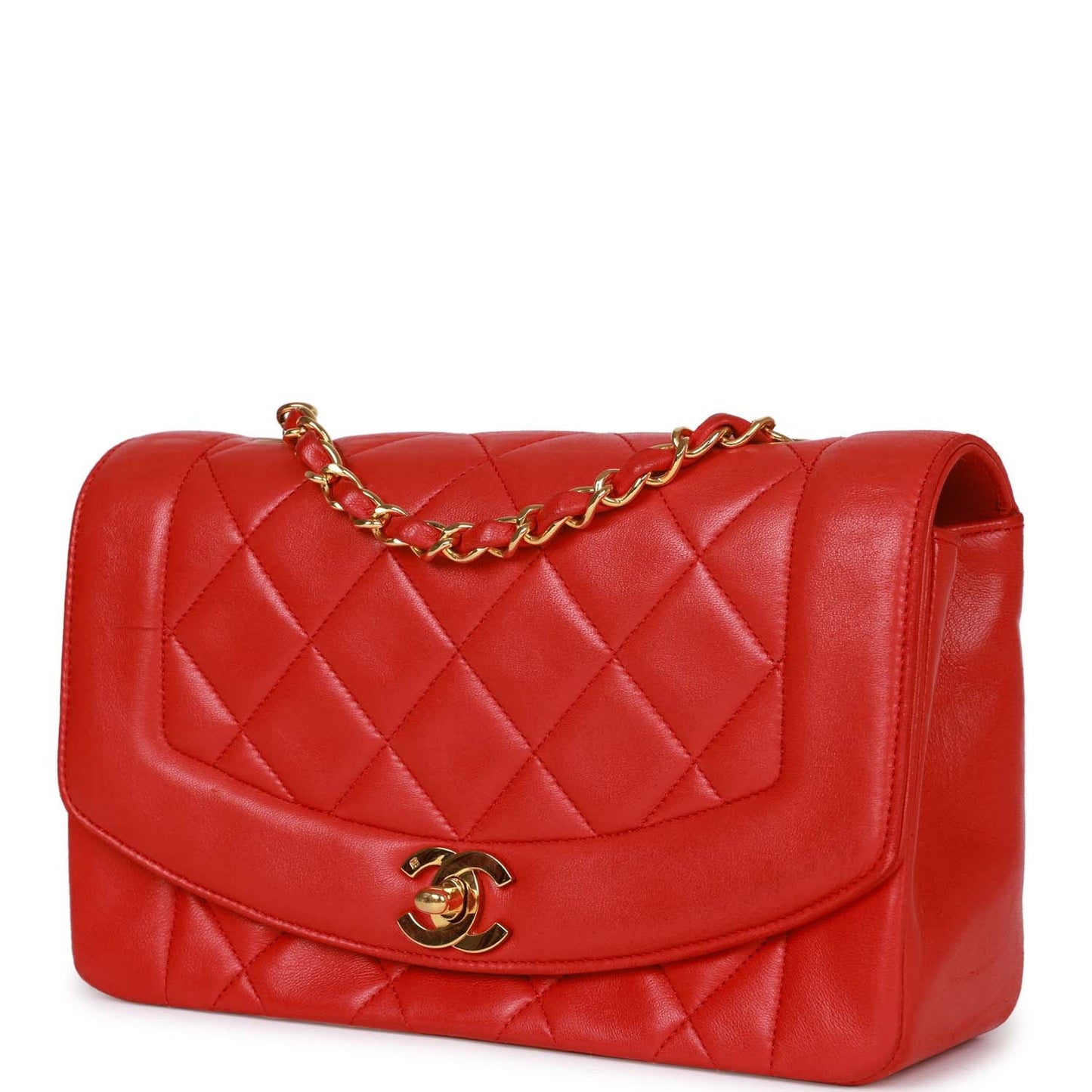 Vintage Chanel Small Diana Flap Bag Red Lambskin Gold Hardware